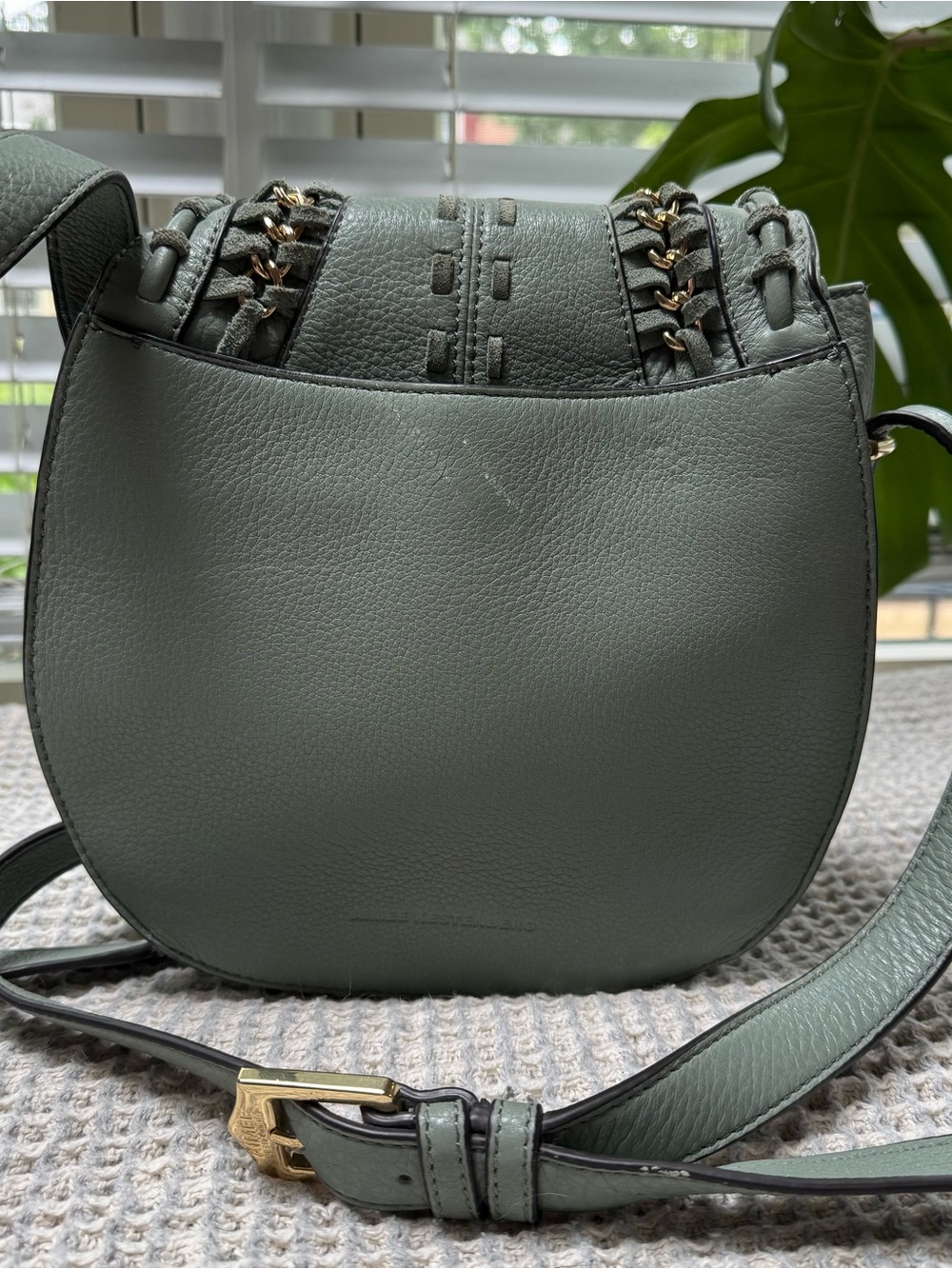 Women's Leather Crossbody Bag in Sage Green - Picture 8 of 9